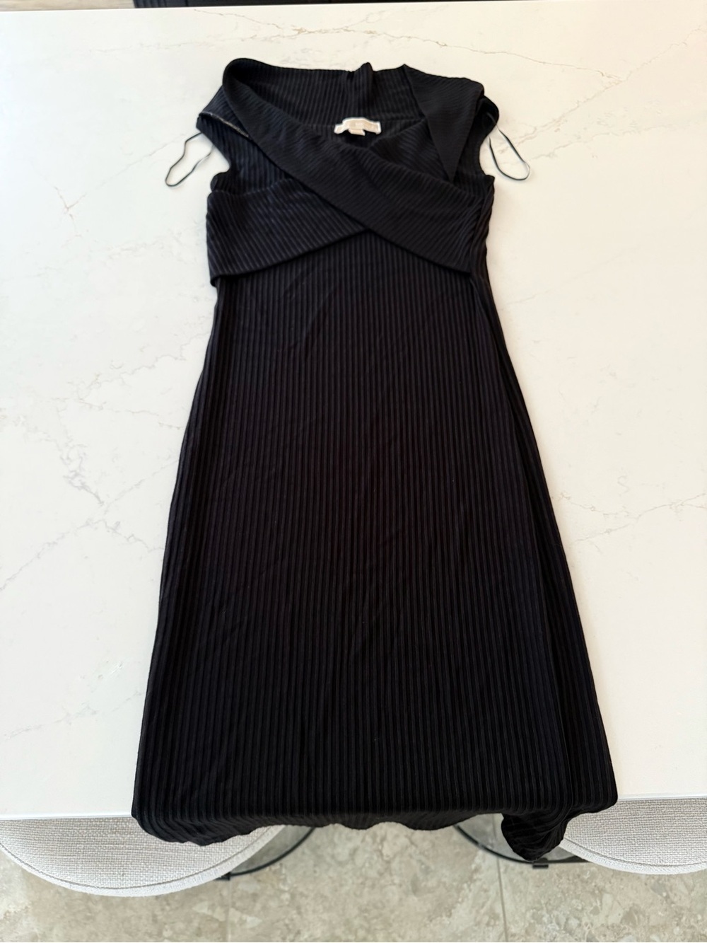 Michael Kors Black Ribbed Crossover Midi Dress - Picture 3 of 5